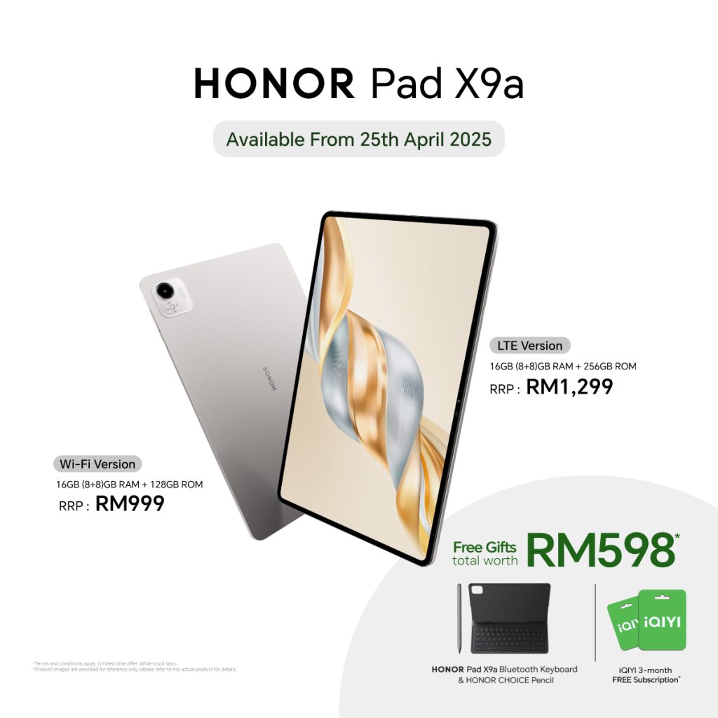 HONOR Pad X9a LTE: Tablet Serbaguna dengan Aksesori Percuma, Dijual Bermula 25 April