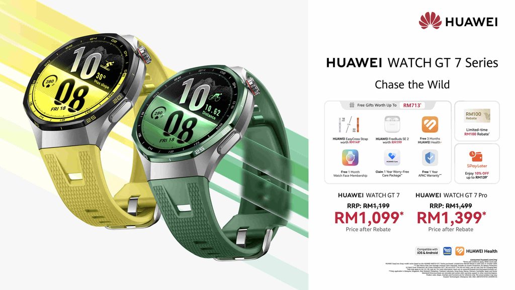 Official promotional poster for HUAWEI WATCH GT 7 and GT 7 Pro in Malaysia