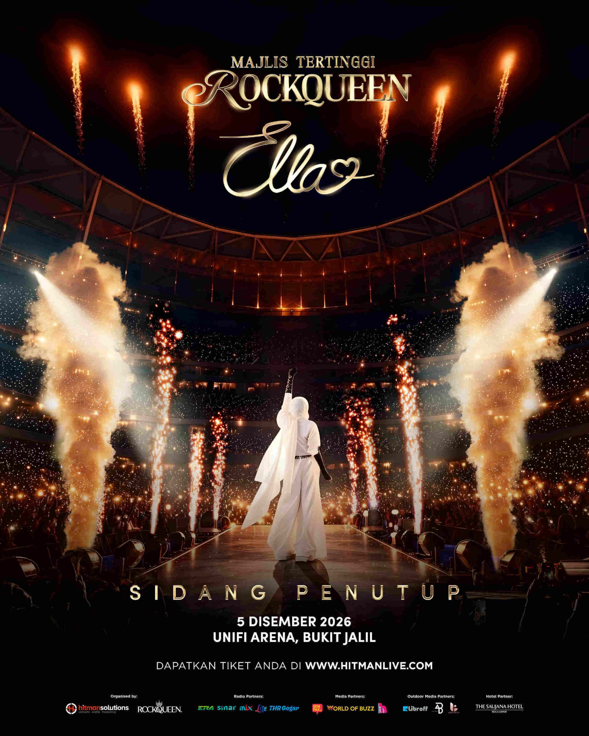 Poster rasmi Konsert Sidang Penutup Ella di Unifi Arena Bukit Jalil yang dijadualkan berlangsung pada 5 Disember 2026