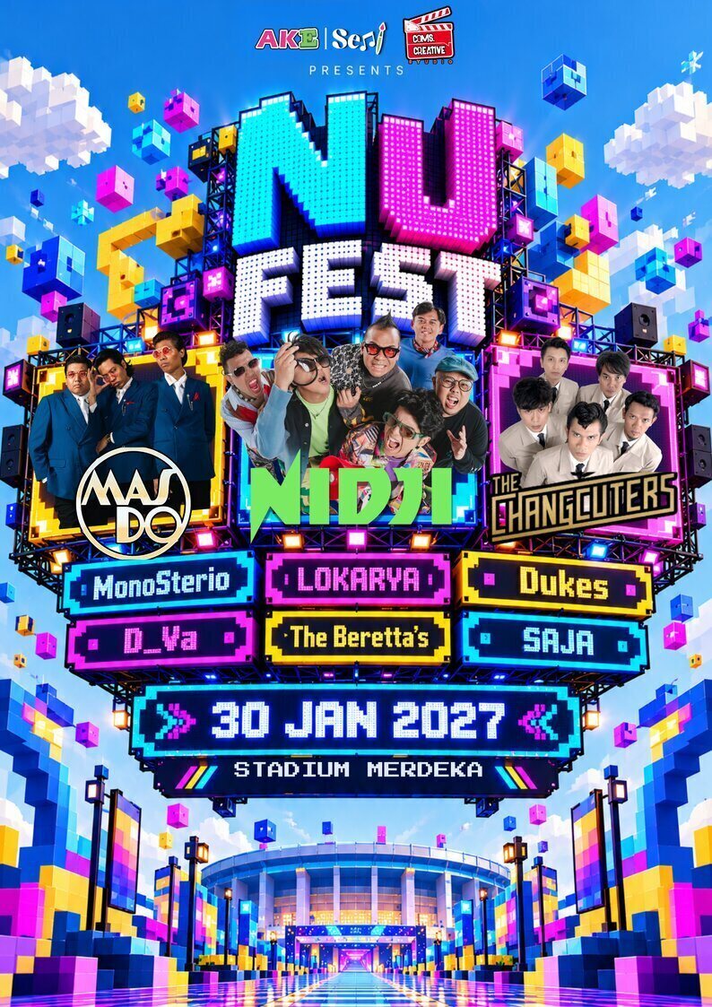 Poster rasmi festival muzik NU FEST 2027 bertarikh 30 Januari 2027 di Stadium Merdeka